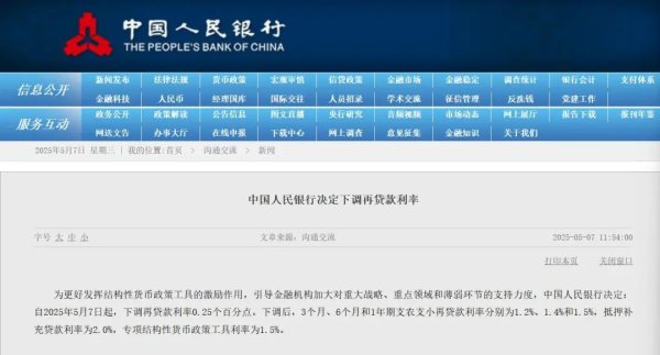 炒股配资10倍平台 重磅！央行：5月7日起降息